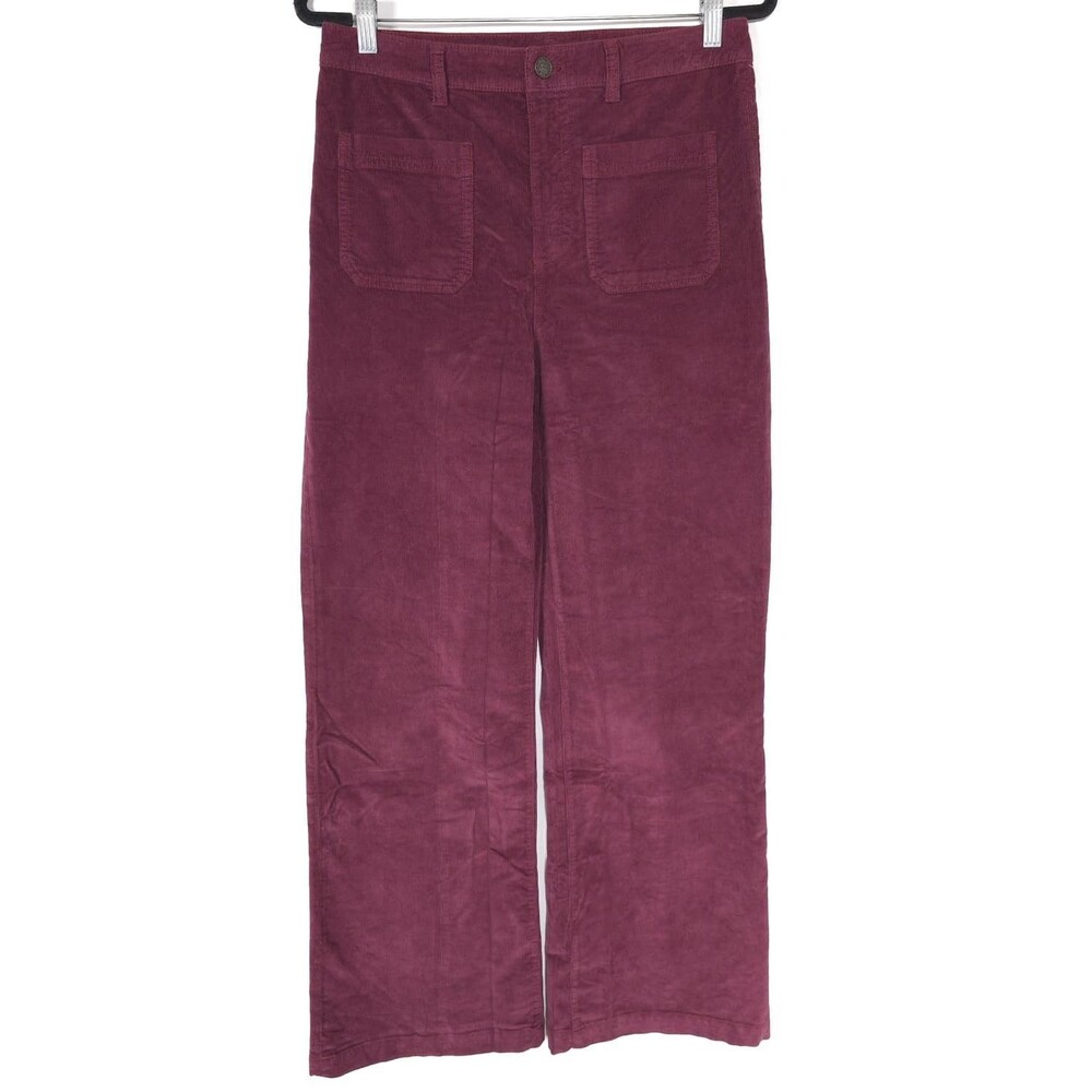 FAHERTY Women's New Pants Corduroy 30 Wide‎ Leg Burgundy Organic Cotton